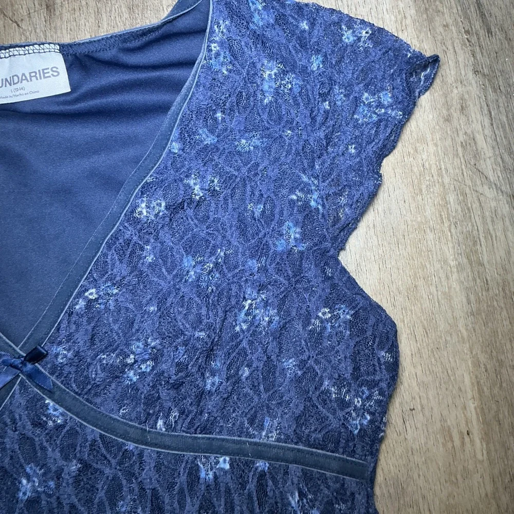 No Boundaries Floral Lace Mini Dress Size L Blue Vintage - Picture 4 of 5